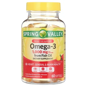 Omega 3 Spring Valley 1000mg, 60 capsulas. Aceite de pescado.