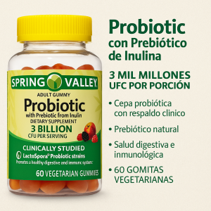 Spring Valley Probiotic con Prebiótico de Inulina – 60 Gomitas Vegetarianas
